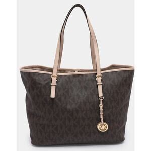 Michael Kors Brown Logo Tote with Beige Trim